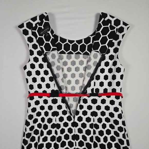 Connected Apparel Black White Honeycomb Sheath Dress Red Belt Geometric‎ 14 - Picture 12 of 12